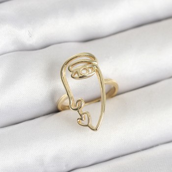 Pirinç Gold Renk Picasso Tarzı Tek Çizgi Yüz Model Kadın Yüzük