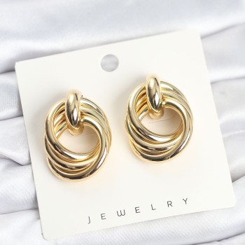 Pirinç Gold Renk Sarmal Halka Model Vintage Kadın Küpe