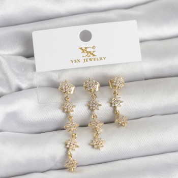 Pirinç Gold Renk Sıralı Kutup Yıldızı Model 3'lü Kadın Küpe