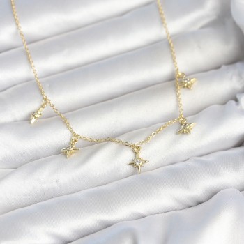 Pirinç Gold Renk Sıralı Minimal Kutup Yıldızı Model Kadın Kolye