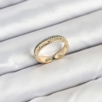 Pirinç Gold Renk Sıralı Zirkon Taşlı Kutup Yıldızı Model Kadın Yüzük