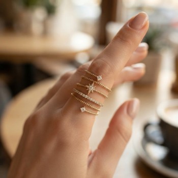 Pirinç Gold Renk Spiral Kutup Yıldızı Model Kadın Yüzük