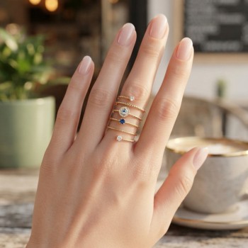 Pirinç Gold Renk Spiral Nazarlı Model Kadın Yüzük