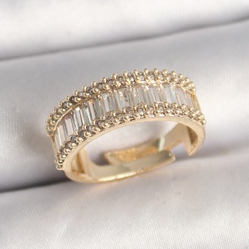 Pirinç Gold Renk Su Yolu Zirkon Taşlı Ayarlanabilir Model Kadın Yüzük