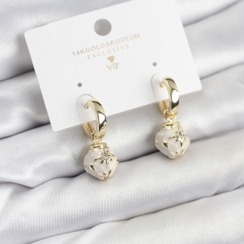 Pirinç Gold Renk Topçuk Model Mineli Halka Kadın Küpe