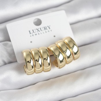 Pirinç Gold Renk Üçlü Görünüm Kadın Küpe