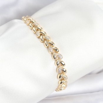 Pirinç Gold Renk VIP Seri Sarmal Damla Model Zirkon Taşlı Kadın Bileklik
