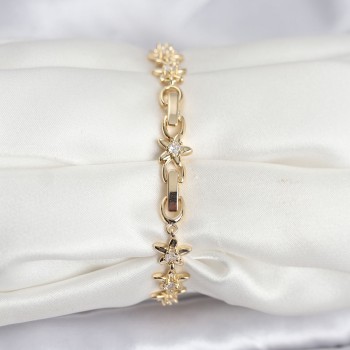 Pirinç Gold Renk VIP Seri Sıralı Taşlı Yıldız Model Zirkon Taşlı Kadın Bileklik