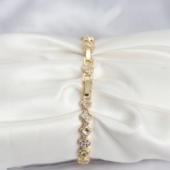 Pirinç Gold Renk VIP Seri Sıralı Yonca Model Zirkon Taşlı Kadın Bileklik