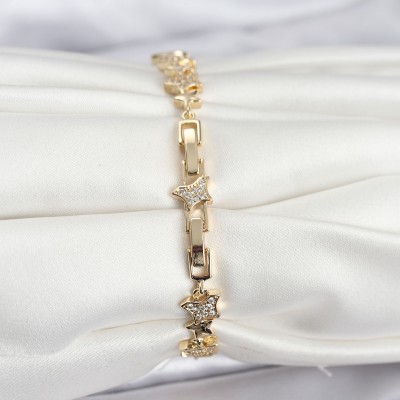 Pirinç Gold Renk VIP Seri Yıldız Model Zirkon Taşlı Kadın Bileklik