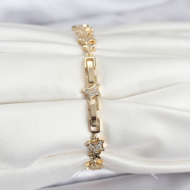 Pirinç Gold Renk VIP Seri Yıldız Model Zirkon Taşlı Kadın Bileklik