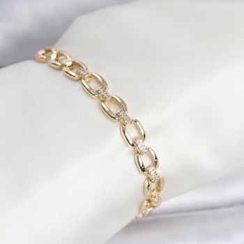 Pirinç Gold Renk VIP Seri Zincir Model Zirkon Taşlı Kadın Bileklik