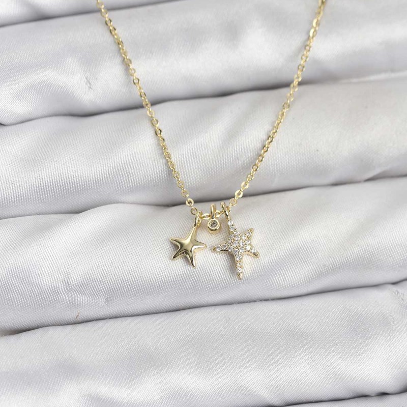 Pirinç Gold Renk Yıldız Minimal Kadın Kolye