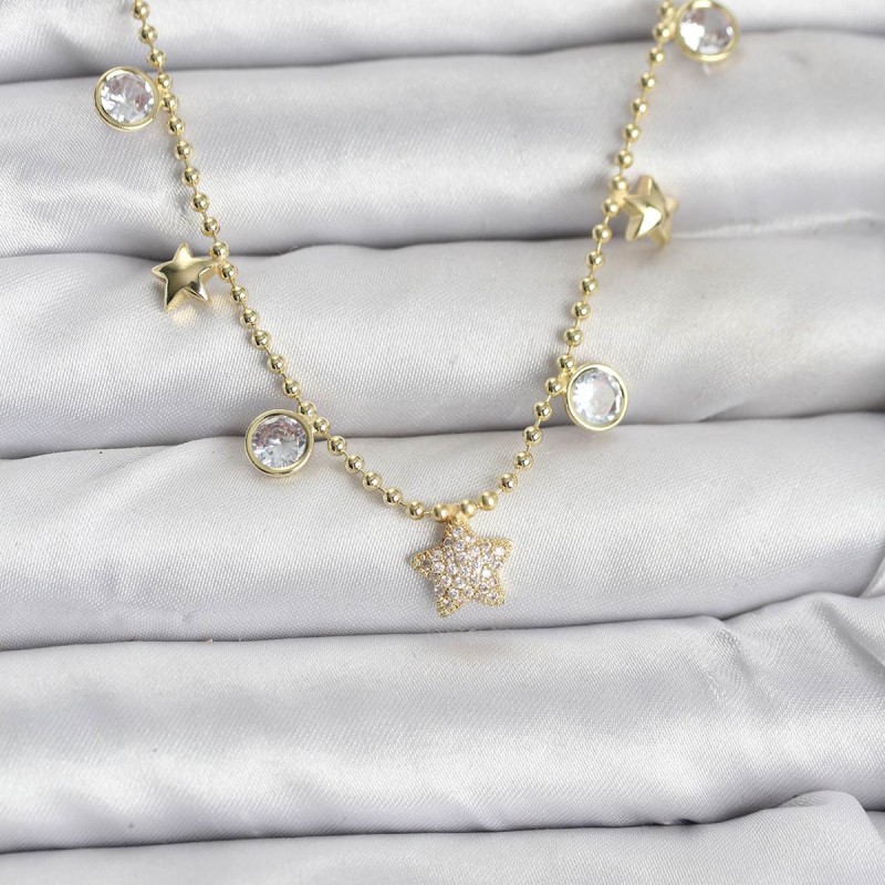 Pirinç Gold Renk Yıldız Model Kadın Kolye