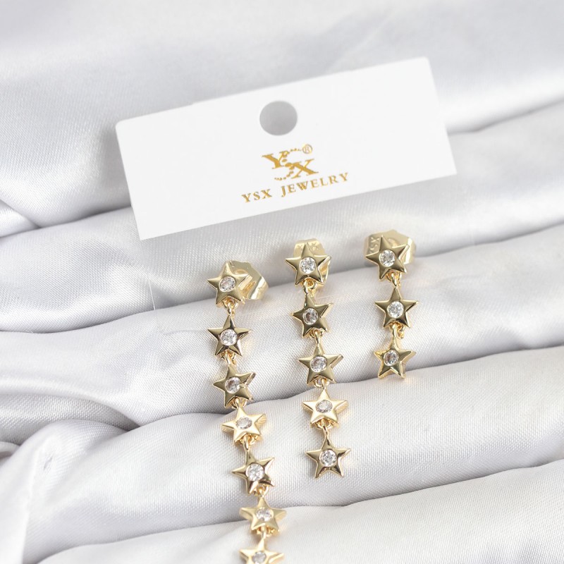 Pirinç Gold Renk Yıldız Model YSX Trio Küpe Seti