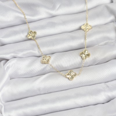 Pirinç Gold Renk Yonca Kadın Kolye