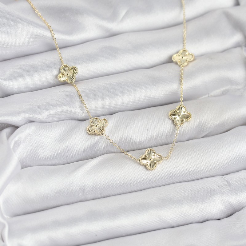 Pirinç Gold Renk Yonca Kadın Kolye