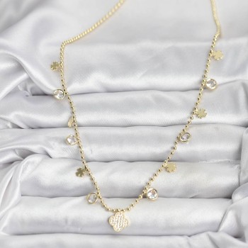 Pirinç Gold Renk Yonca Model Kadın Kolye