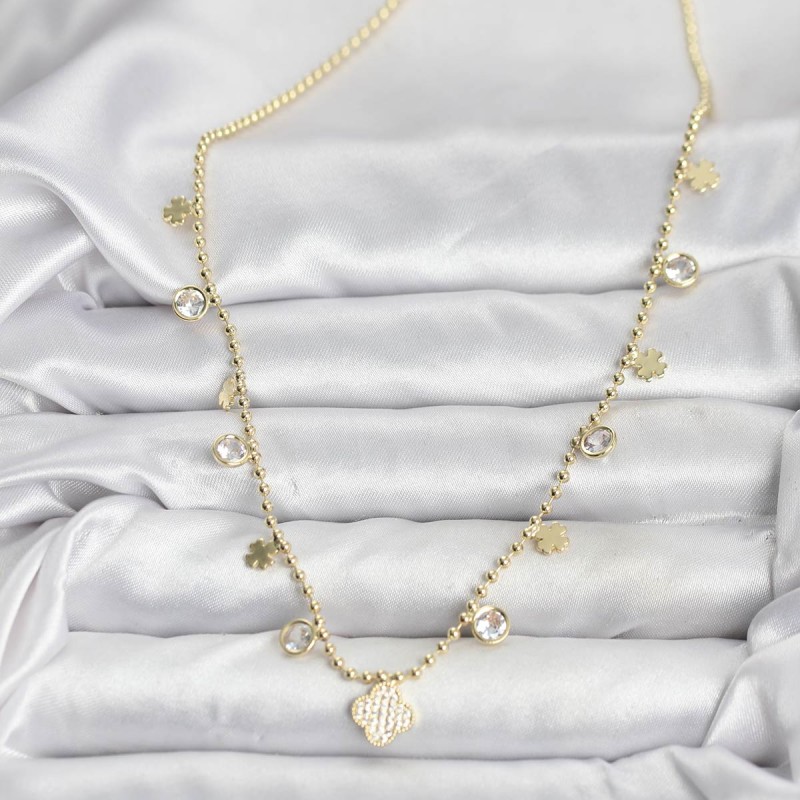 Pirinç Gold Renk Yonca Model Kadın Kolye