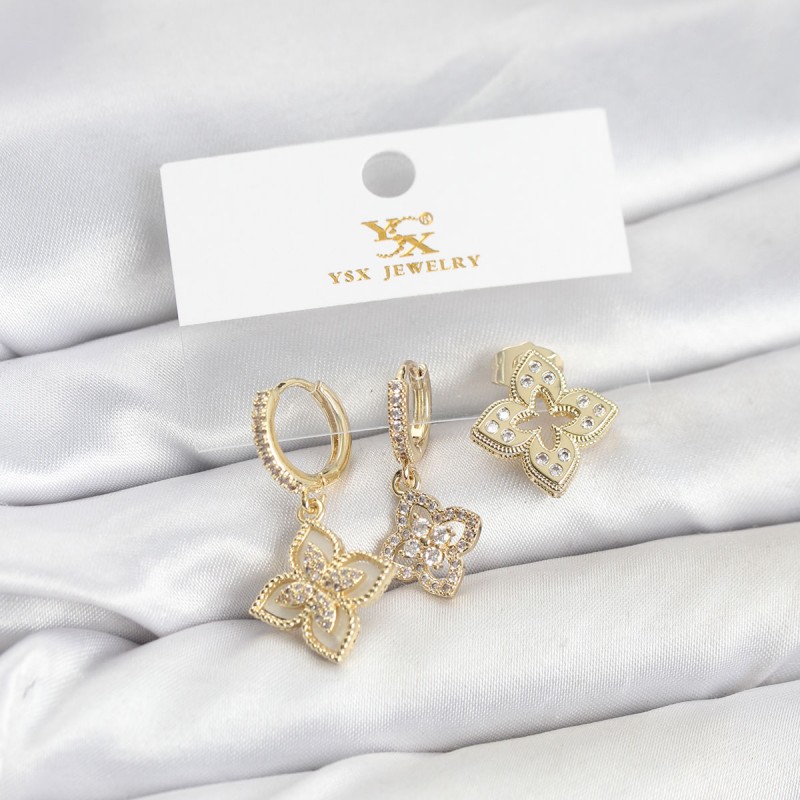 Pirinç Gold Renk Yonca Model YSX Trio Küpe Seti