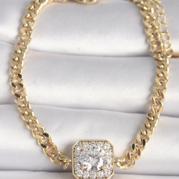 Pirinç Gold Renk Zincir Kare Zirkon Taş Model Xuping VIP Seri Kadın Bileklik