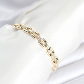 Pirinç Gold Renk Zincir Model Zirkon Taşlı Kadın Bileklik
