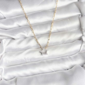 Pirinç Gold Renk Zincirli Zirkon Taşlı Minimal Yıldız Model Kadın Kolye