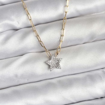 Pirinç Gold Renk Zincirli Zirkon Taşlı Minimal Yıldız Model Kadın Kolye