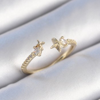 Pirinç Gold Renk Zirkon Taş Detay Yıldız Model Kadın Yüzük