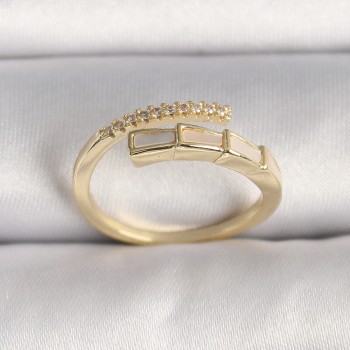 Pirinç Gold Renk Zirkon Taş Detaylı Yılan Model Ayarlanabilir Yüzük