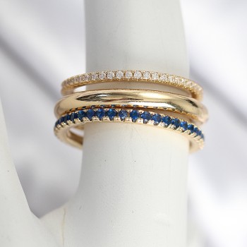 Pirinç Gold Renk Zirkon Taşlı 3'Lü Kadın Yüzük