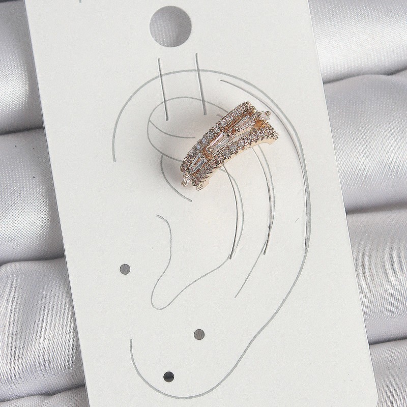 Pirinç Gold Renk Zirkon Taşlı 3'Lü Sıralı Model Kadın Kıkırdak Küpe