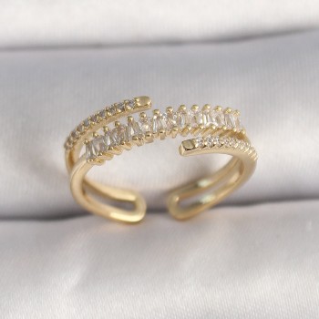 Pirinç Gold Renk Zirkon Taşlı Ayarlanabilir Kadın Yüzük