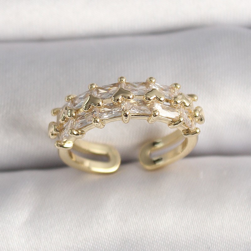 Pirinç Gold Renk Zirkon Taşlı Ayarlanabilir Yüzük