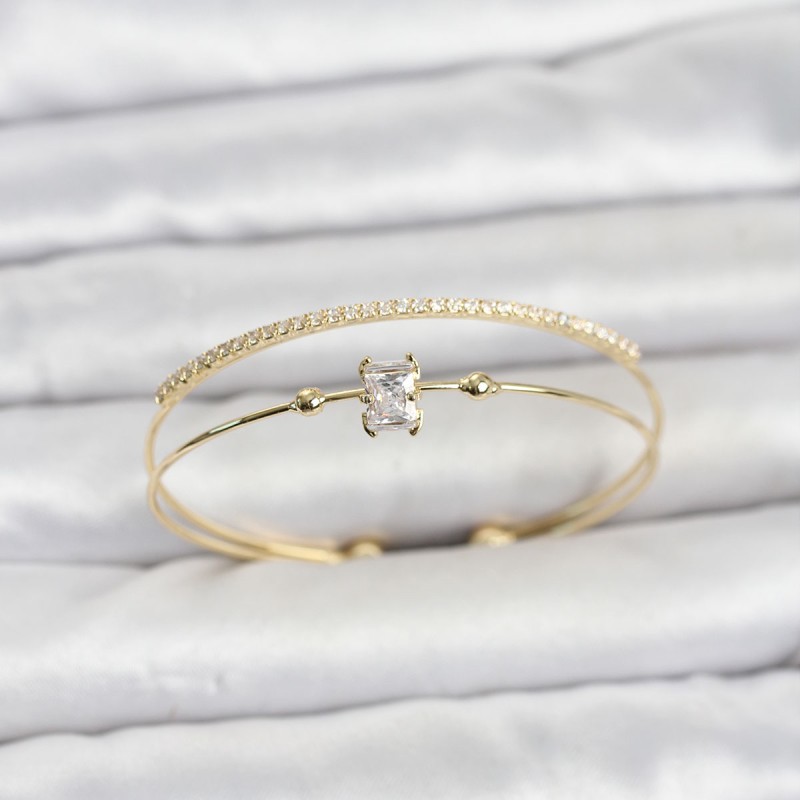Pirinç Gold Renk Zirkon Taşlı Baget Model Kadın Bileklik
