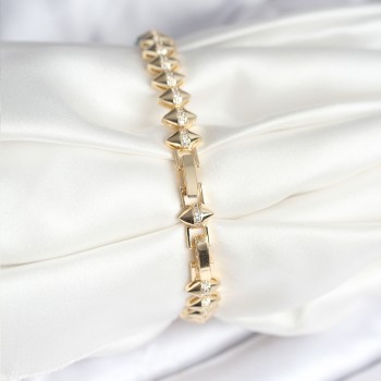 Pirinç Gold Renk Zirkon Taşlı Baklava Model Kadın Bileklik