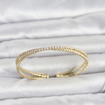 Pirinç Gold Renk Zirkon Taşlı Çapraz Model Kadın Bileklik