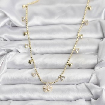 Pirinç Gold Renk Zirkon Taşlı Çiçek Model Kadın Kolye