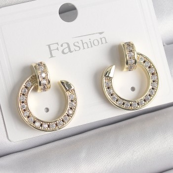 Pirinç Gold Renk Zirkon Taşlı Çivi Halka Model Kadın Küpe