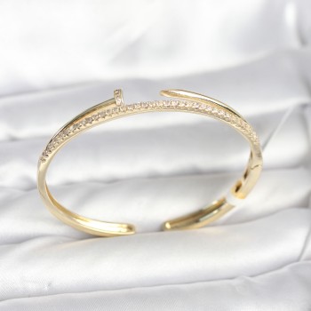 Pirinç Gold Renk Zirkon Taşlı Çivi Model Kadın Kelepçe Bileklik