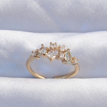 Pirinç Gold Renk Zirkon Taşlı Damla Detay Ayarlanabilir Yüzük