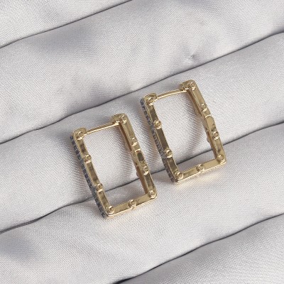 Pirinç Gold Renk Zirkon Taşlı Dikdörtgen Model Seranay Küpe