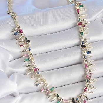 Pirinç Gold Renk Zirkon Taşlı Diken Model VIP Seri Kadın Kolye