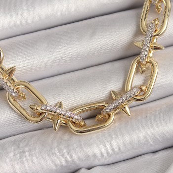 Pirinç Gold Renk Zirkon Taşlı Dikenli Halka Model VIP Exculusive Seri Kadın Kolye