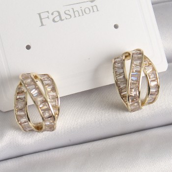 Pirinç Gold Renk Zirkon Taşlı Düğüm Halka Model Kadın Küpe