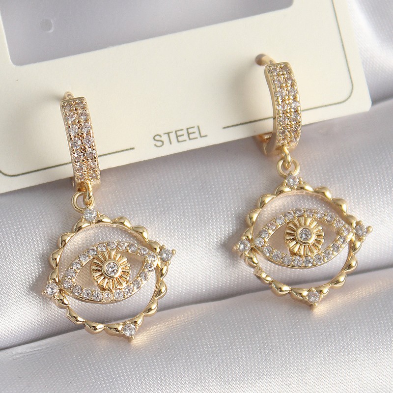 Pirinç Gold Renk Zirkon Taşlı Göz Model Kadın Küpe