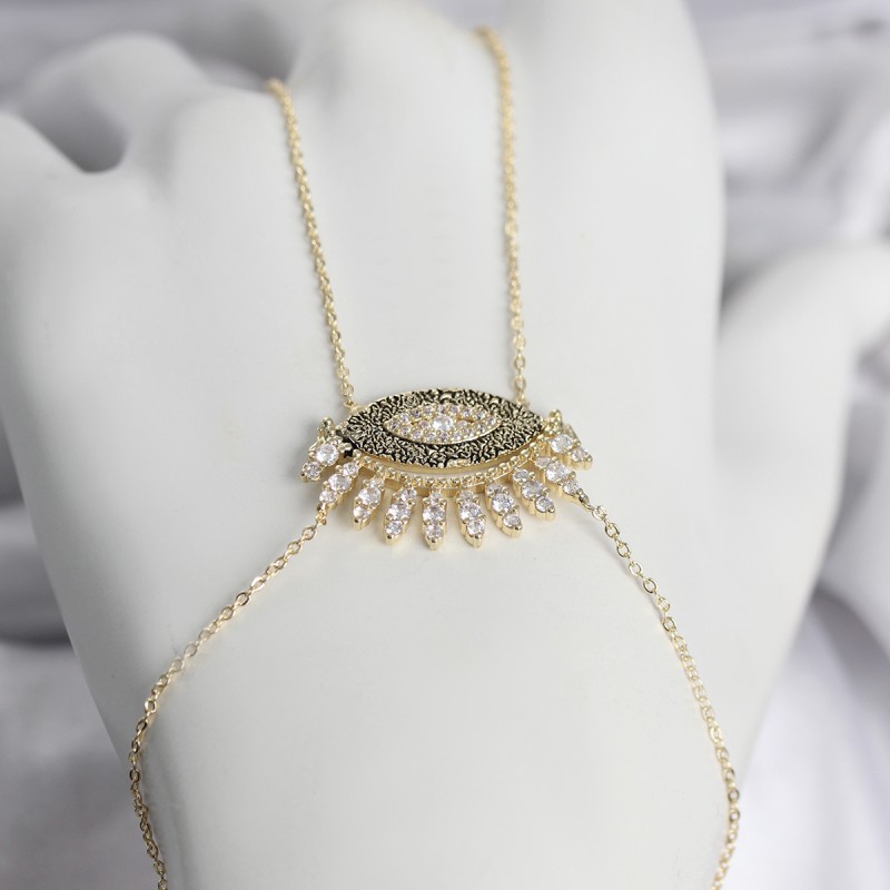 Pirinç Gold Renk Zirkon Taşlı Göz Model Kadın Şahmeran