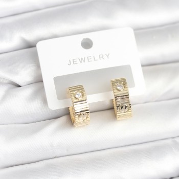 Pirinç Gold Renk Zirkon Taşlı Halka Kadın Küpe