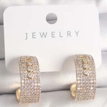 Pirinç Gold Renk Zirkon Taşlı Halka Messika Model Kadın Küpe