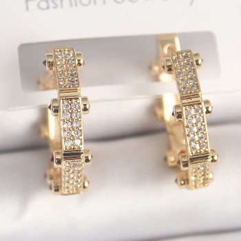 Pirinç Gold Renk Zirkon Taşlı Halka Model Kadın Küpe